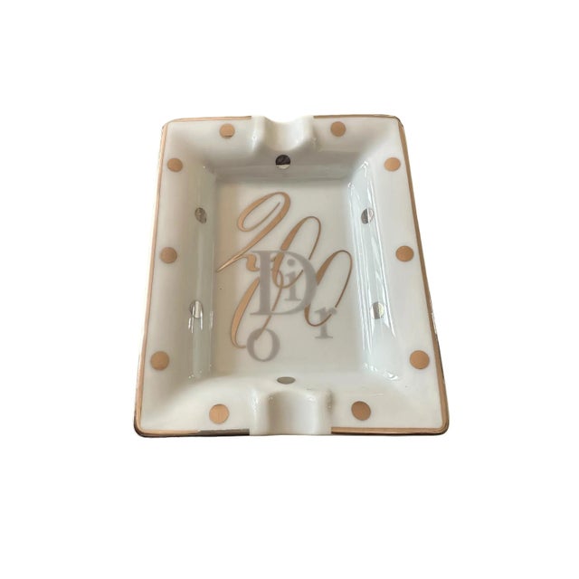 Art Deco 2000s Christian Dior Gold Polka Dot Ashtray For Sale - Image 3 of 8