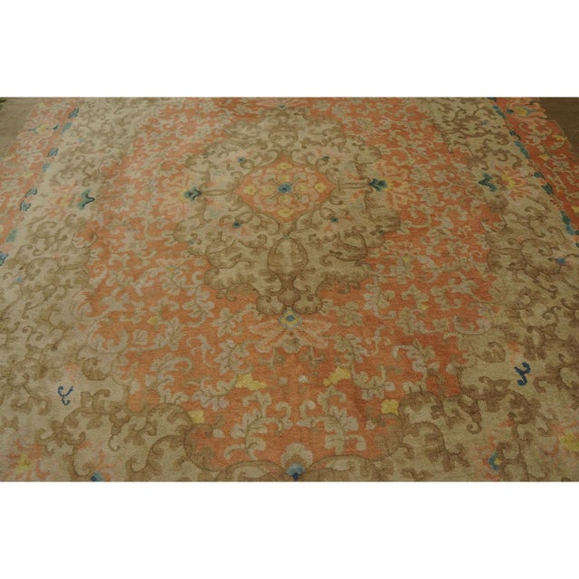 Textile 1920s Tan Sand Floral Layered Oriental Antique Chinese Art Deco Rug 9' X 11' 9'' For Sale - Image 7 of 11