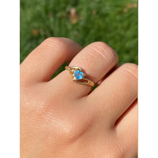 Metal The Zuma: Ladies 14 K Gold Topaz and Diamond Heart Ring For Sale - Image 7 of 9