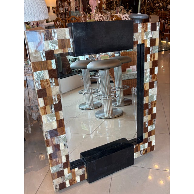 Marquis Collection Beverly Hills Wall Mirror Stone Pen Coconut Shell Wood For Sale - Image 10 of 12