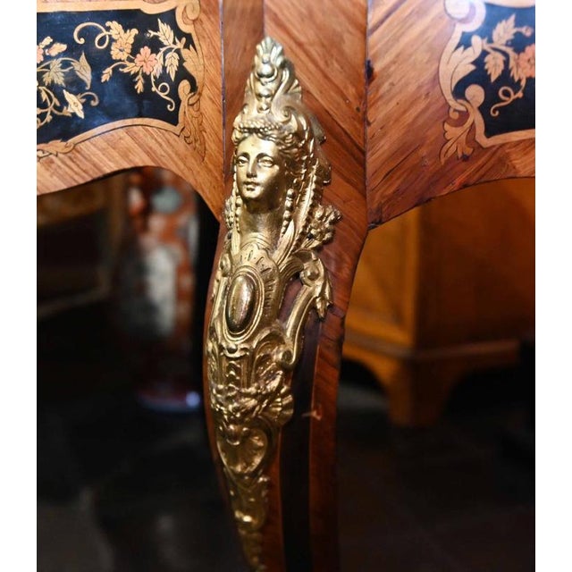 Brown Antique French Louis XV Marquetry Inlay Centre Table, 1860 For Sale - Image 8 of 11
