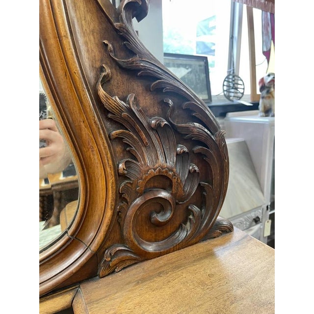 Early 1900's French Made Marble Topped Mirrored Dresser, Hand Carved Wood, 6 Drawers With Key For Sale - Image 9 of 12