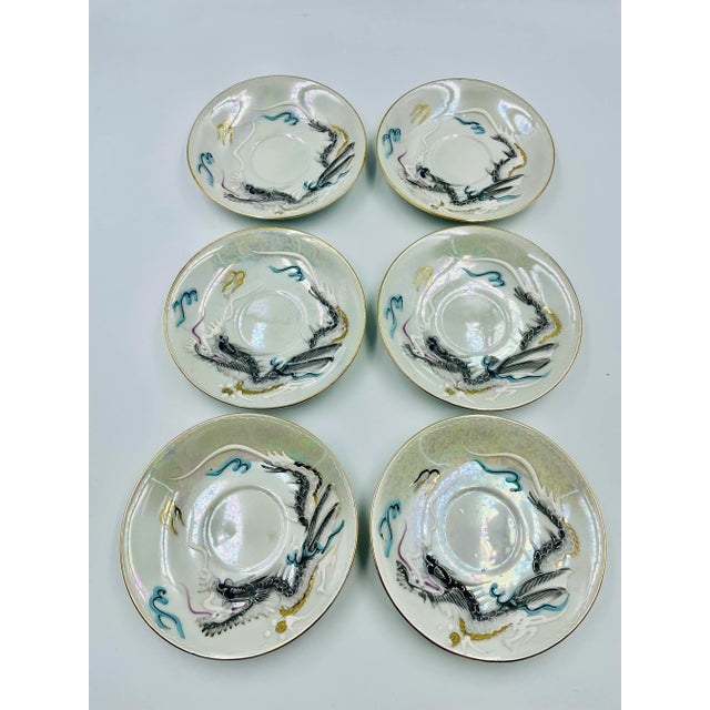 Vintage White Dragon Ware Lusterware Moriage Geisha Lithophane Tea Set- 15 Pieces For Sale In Los Angeles - Image 6 of 13