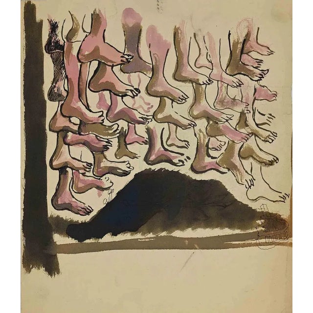 Mino Maccari, Feet, Original Watercolor and Ink, Mid-20th Century For Sale - Image 3 of 3
