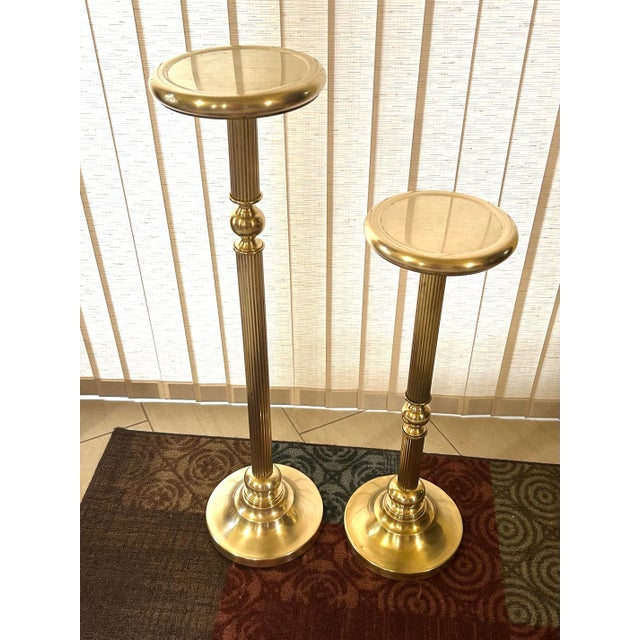 1980’s, Vintage, Polished Brass, Display/Pedestal Stand, Fluted Columns and a Stepped-Circular Base, Weighted, 28” Tall For Sale - Image 12 of 12