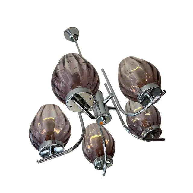 Mauve Art Deco 5-Light Chandelier, 1950s For Sale - Image 8 of 9