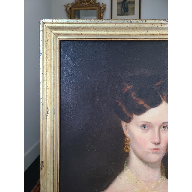 Antique 19th Century American Folk Art Oil Painting Portrait of a Woman in Black For Sale - Image 10 of 17