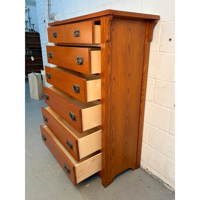 Late 20th Century Mission Oak Highboy Dresser by Vaughan Bassett For Sale - Image 9 of 17