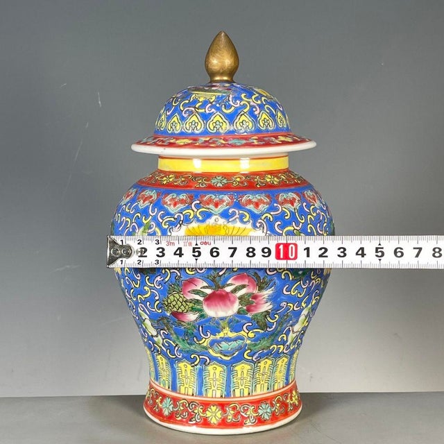 1960s Famille Rose Blue Ground Floral Porcelain Ginger Jar With Gilt Finial For Sale - Image 5 of 8