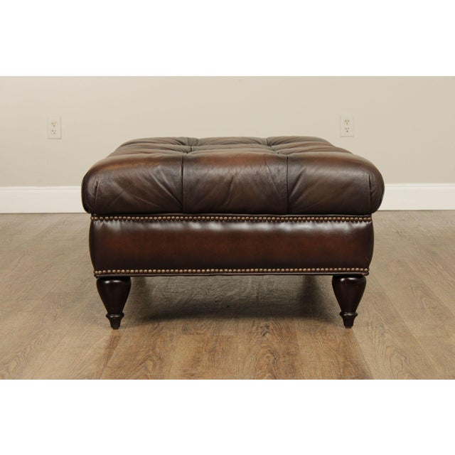Bernhardt Chesterfield Style Tufted Brown Leather Ottoman For Sale - Image 12 of 12