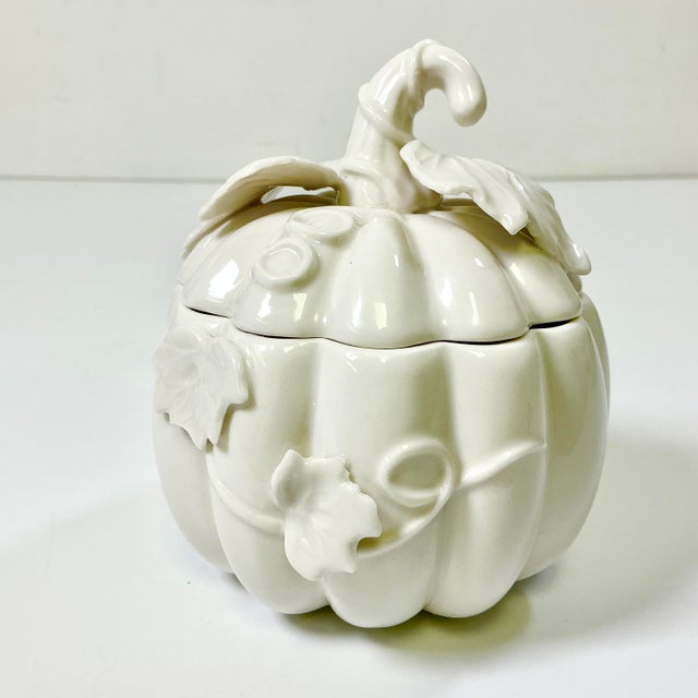 White Vintage Americana Boho Chic Hollywood Regency Blanc De Chin Pumpkin Box, Halloween & Thanksgiving For Sale - Image 8 of 11