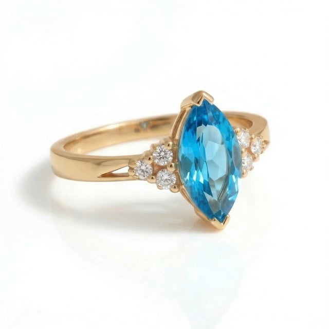 Contemporary Natural Blue Topaz Cubic Zirconia Ring, Blue Gemstone Engagement Wedding Ring Us 7 For Sale - Image 3 of 4