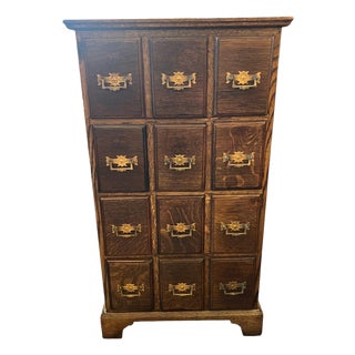 Antique Oak 12 Drawer Apothecary Cabinet For Sale