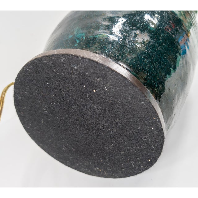 Black Mid-Century Green and Black Glazed Chinese or Kashan Style Table Lamp For Sale - Image 8 of 9