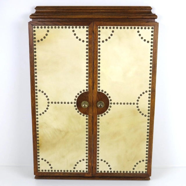 Art Deco Oak Tri Fold Wall Mirror Cabinet with Parchment Panels, 1930 For Sale - Image 18 of 18