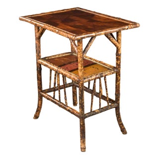 19th Century English Aesthetic Era Bamboo Table With Marquetry and Painted Detail For Sale