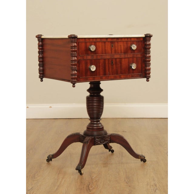 Early 19th Century Antique American Federal Period Mahogany Philadelphia Marble Top Work Table For Sale - Image 5 of 13