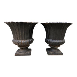 Antique Cast Iron Urns - a Pair For Sale