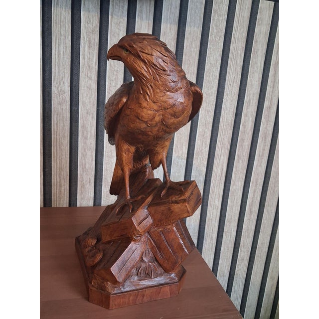 Brienz Swiss Woodcarvers, Eagle Sculpture, 1920s, Glass and Wood For Sale - Image 18 of 18
