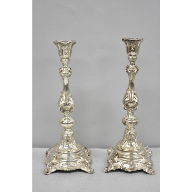 Antique Silver Plated WMF Warsaw Imperial Russia 12" Baroque Style Candlestick Holders - a Pair. Circa Early 20th Century....