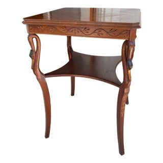 Vintage Hollywood Regency Carved Swan Side Table With Shelf For Sale