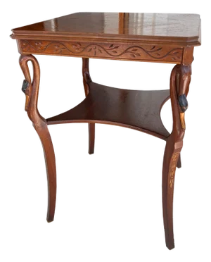 Vintage Hollywood Regency Carved Swan Side Table With Shelf