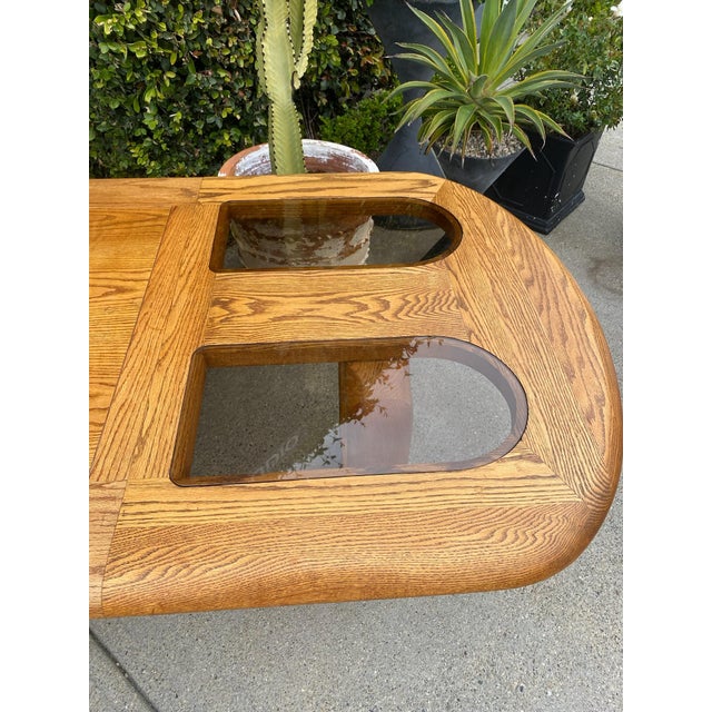 1980s 1980s Vintage Solid Oak and Smoke Glass Oval Dining Table For Sale - Image 5 of 8