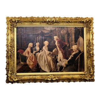 Elegant French Rococo Interior Scene – Classical Figures With Ornate Gilded Frame For Sale