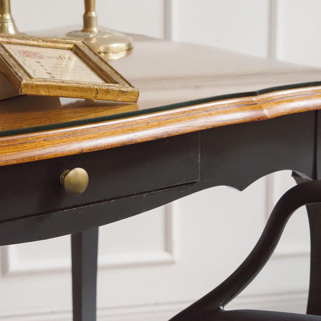 Louis XV Desk in Black with Oak Top and Glass Top For Sale - Image 5 of 13