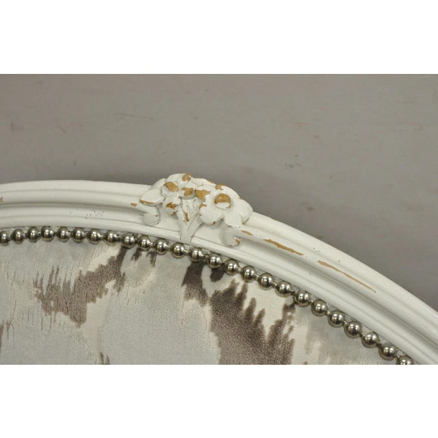 Vintage French Country Louis XV Style White Distress Painted Arm Chairs - A Pair For Sale In Philadelphia - Image 6 of 12