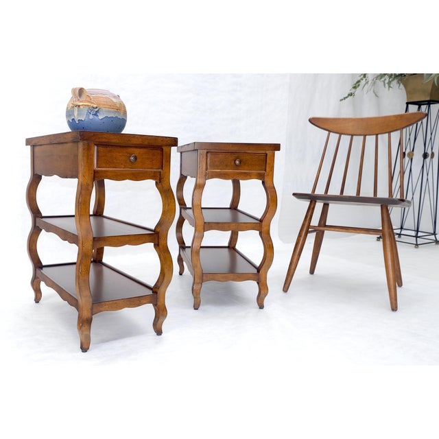 Baker Furniture Company Pair of Baker 3 Tier One Drawer Rectangle Side End Tables Stands MINT For Sale - Image 4 of 13