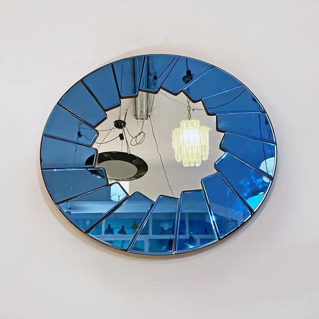 Mid-Century Modern Italian Blue Round Mirror with Glass Frame, 1960s For Sale - Image 4 of 9