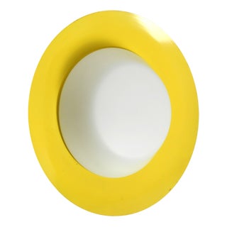 Large Mid-Century Ceiling Lamp in Glass with Metal Reflector in Yellow from Kaiser Leuchten, 1950s For Sale