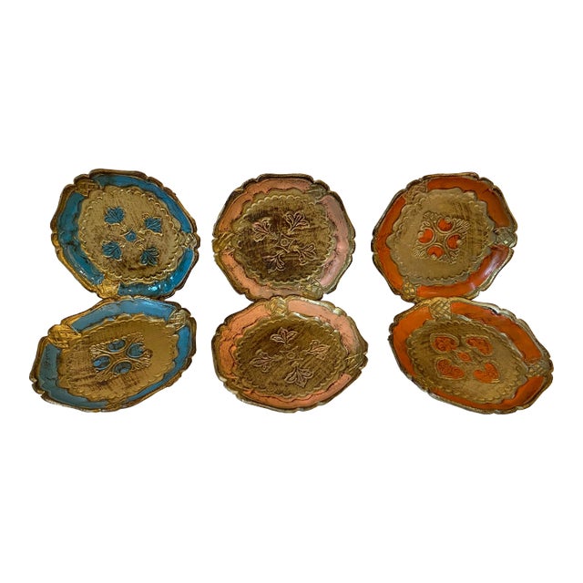Set of 6 Vintage Florentine Gilt Coasters, Made in Italy For Sale