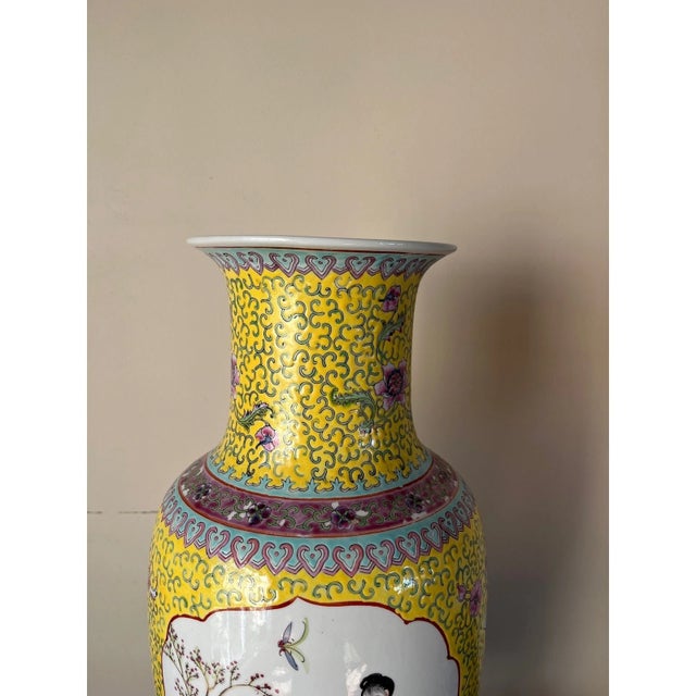 Mid 20th Century 18" Chinese Famille Jaune Porcelain Vase - Hand Painted Maiden Scene For Sale In San Francisco - Image 6 of 9