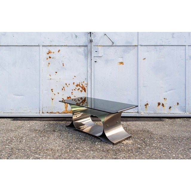 Silver Space Age Steel and Glass Coffee Table by Franco Costalonga for Studio Tecnico Mimo Leone, 1970s For Sale - Image 8 of 8