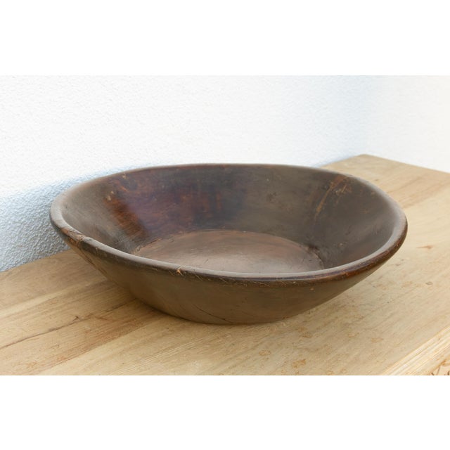 French Large Patinated Brown French Dough Bowl For Sale - Image 3 of 8