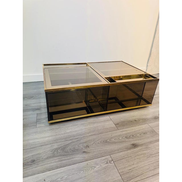 Vintage Cocktail Coffee Table in Brass and Glass, 1970s For Sale - Image 10 of 11