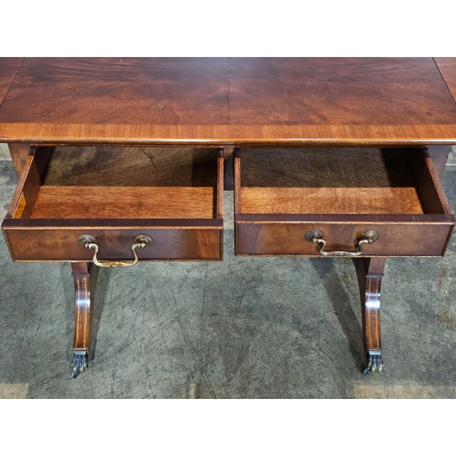 Late 20th Century Yorkshire House Regency Style Mahogany Hall Table Council Table Brass Paw Feet For Sale - Image 11 of 14