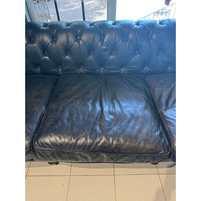 Restoration Hardware Kensington Ebony Leather Sofa With 44” Depth and Luxe Down Feather Fill For Sale - Image 18 of 18