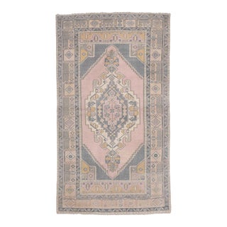1970s Vintage Handmade Wool Cotton Turkish Grey Runner Rug For Sale