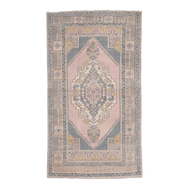 1970s Vintage Handmade Wool Cotton Turkish Grey Runner Rug For Sale