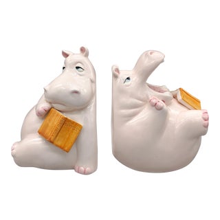 1980's Vintage Fitz and Floyd Hippo Bookends - a Pair For Sale