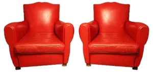 Set of Art Deco French Red Leather Mustache Back Club Chairs, 1930s
