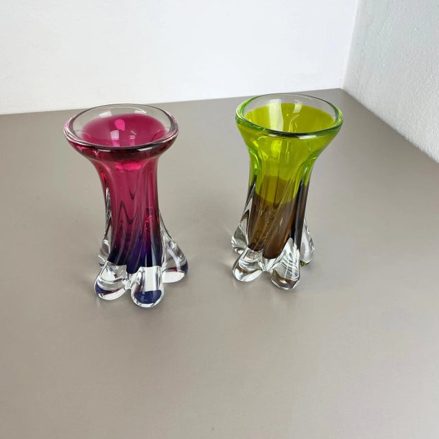 Vintage German Vase in Hand Blown Crystal Glass from Joska, 1970s, Set of 2 For Sale - Image 3 of 18
