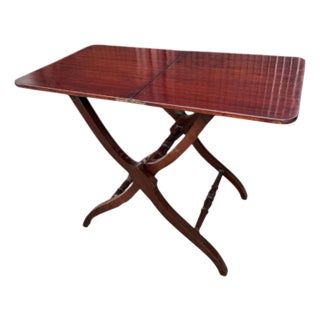 Antique English Mahogany Folding Coaching Table With X-Frame Base For Sale