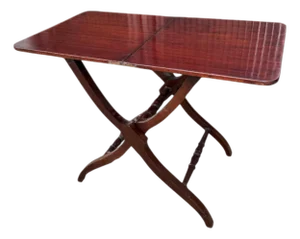 Antique English Mahogany Folding Coaching Table With X-Frame Base