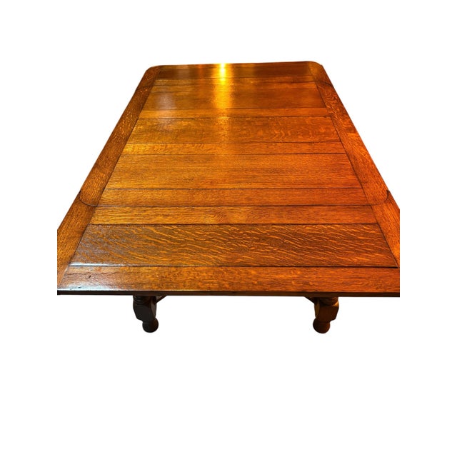 1930s Solid Quarter Sawn Oak Barley Twist Draw Leaf Table. For Sale - Image 4 of 8