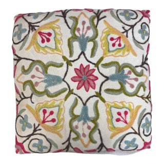 Vintage Crewel Embroidered Decorative Accent Pillow For Sale