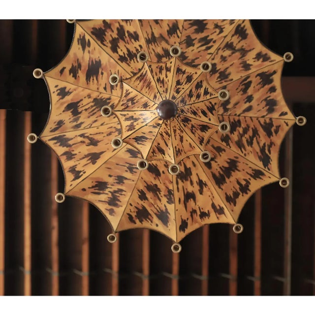 Vintage Art Deco Two-Tiers Upside Down Umbrella Ceiling Chandelier With Faux Tortoiseshell For Sale In New York - Image 6 of 8